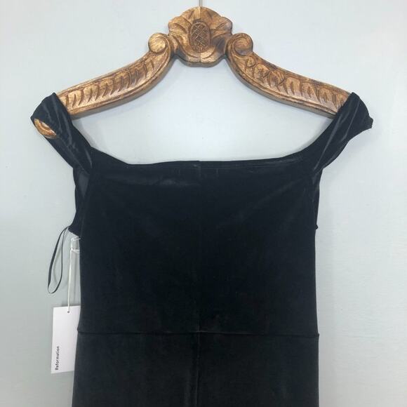Reformation Lantern Velvet Midi Dress Embellished Cutout Bardot Off the Shoulder - Picture 12 of 12